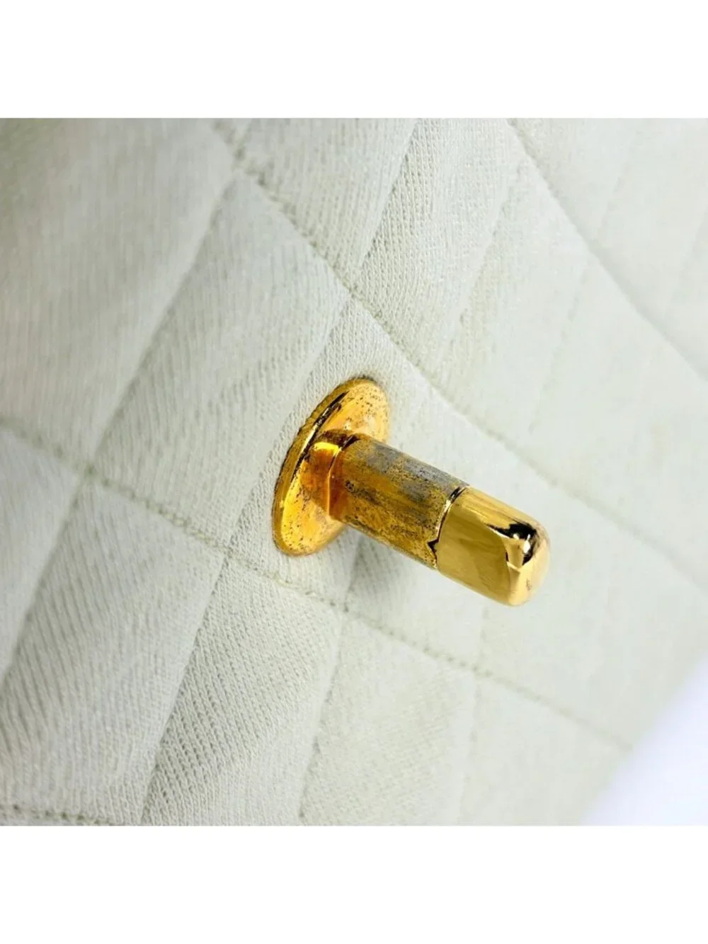Chanel Shoulder Bag Quilted CC Logo Single Flap Fabric Ivory Beige